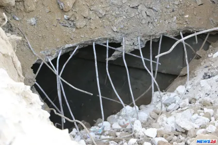 Bakıda çökmüş yolda zirzəmi aşkarlandı
