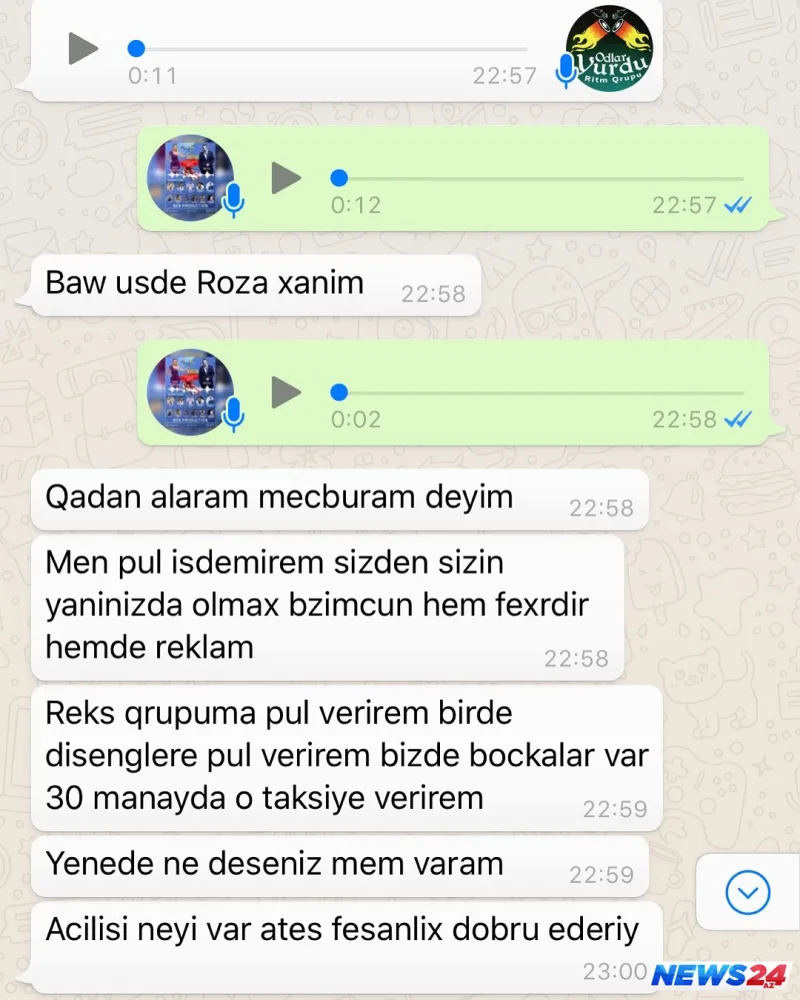 Roza Zərgərli ilə rəqs qrupu arasında qalmaqal - Yazışmaları paylaşdı - FOTOLAR