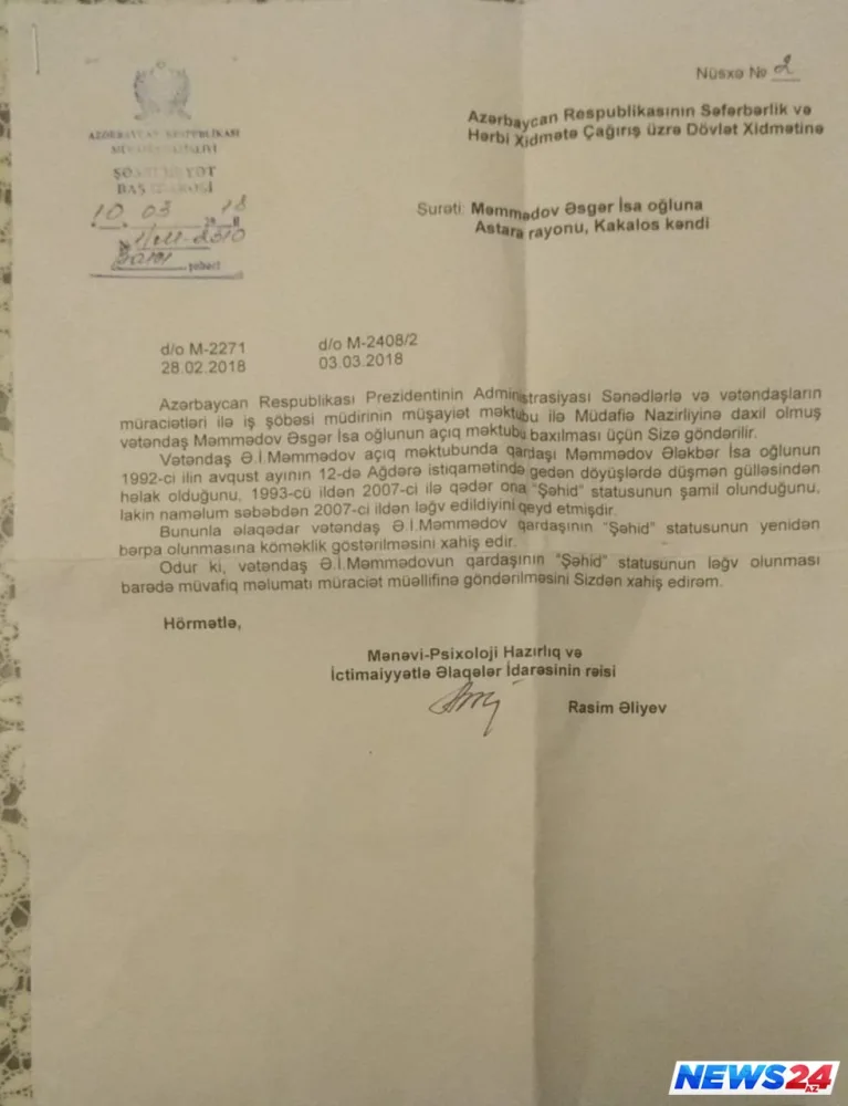 15 ildən sonra şəhidlik statusundan məhrum edilən ŞƏHİD - FOTOLAR