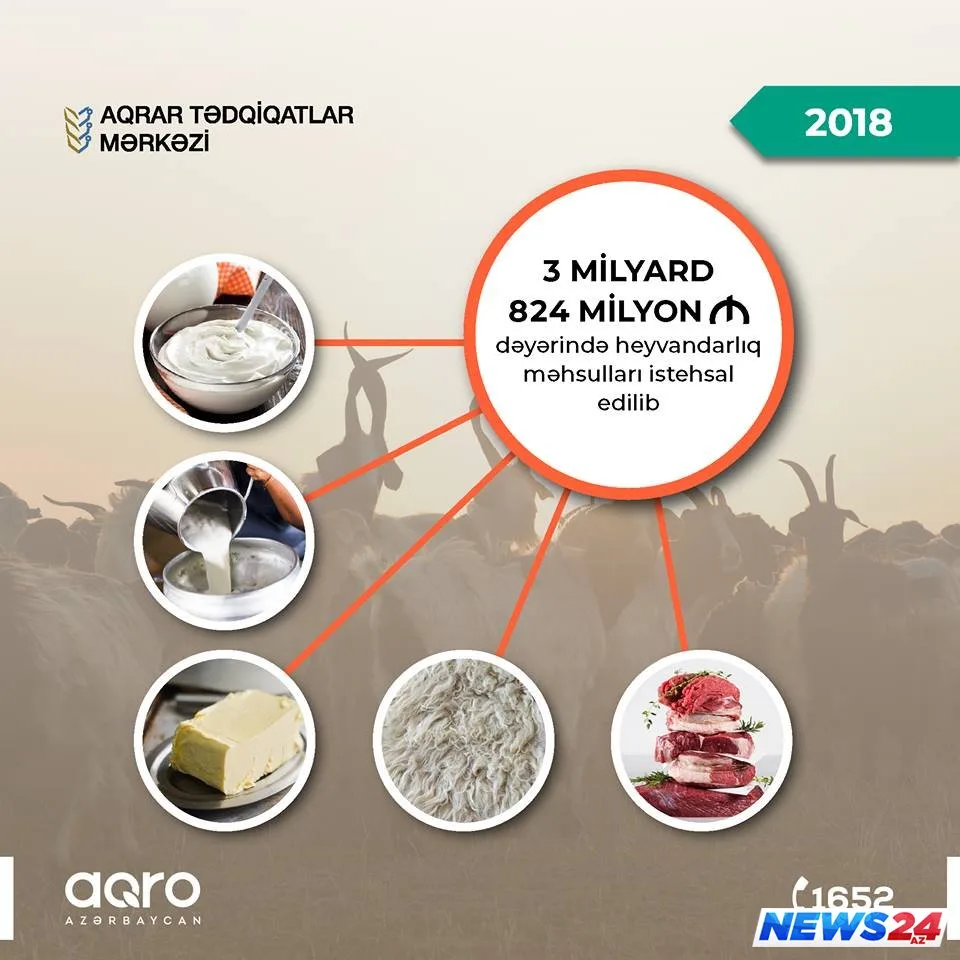Ötən il ölkədə 3 milyard 824 milyon manat dəyərində heyvandarlıq məhsulları istehsal edilib