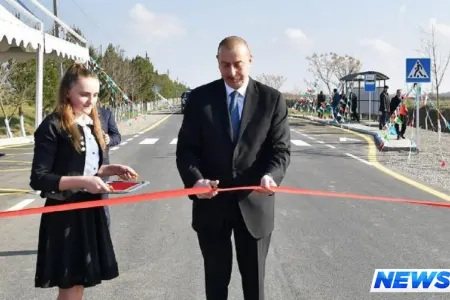 Prezident İlham Əliyev Mingəçevir-Stansiya Mingəçevir-Bəhrəmtəpə-Beyləqan avtomobil yolunun açılışında iştirak edib