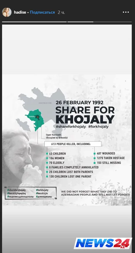 Türkiyəli məşhurların Xocalı paylaşımı