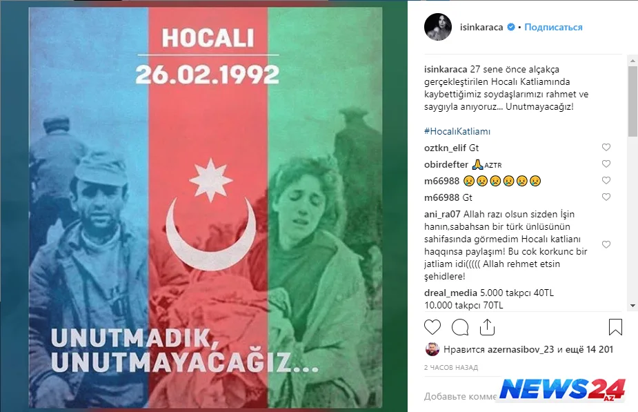 Türkiyəli məşhurların Xocalı paylaşımı