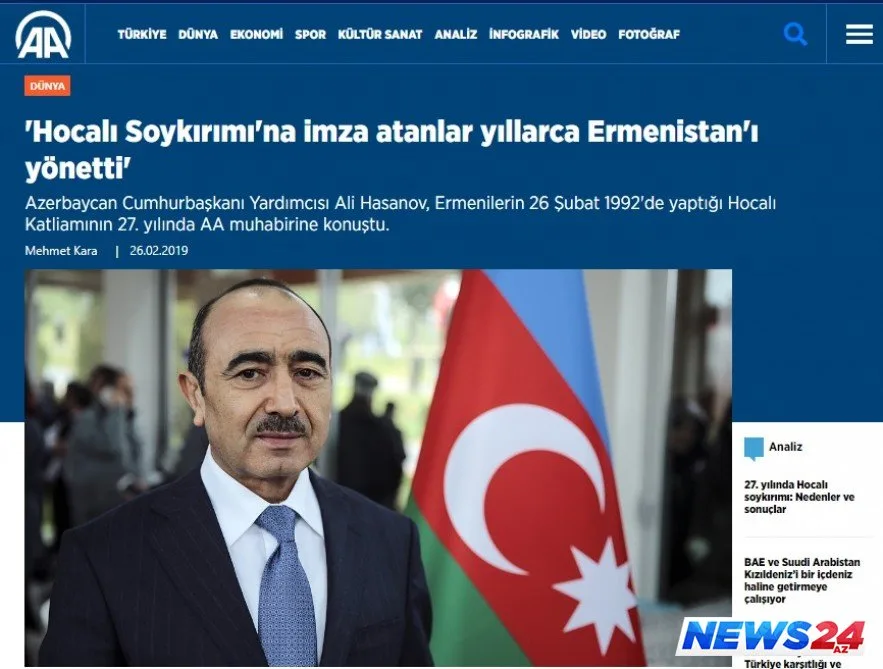 Əli Həsənov: "Erməni diasporu və dövləti Xocalı soyqırımını unutdurmağa çalışır"