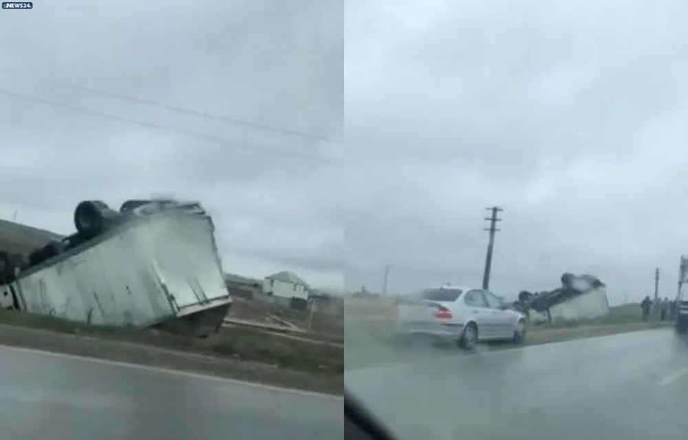 Bakıda yük maşını belə aşdı – FOTO