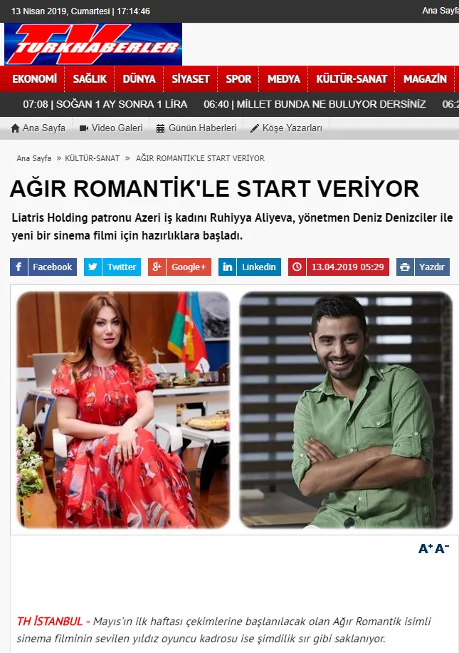 Ruhi Əliyeva TÜRKİYƏ MƏTBUATINDA - – FOTO