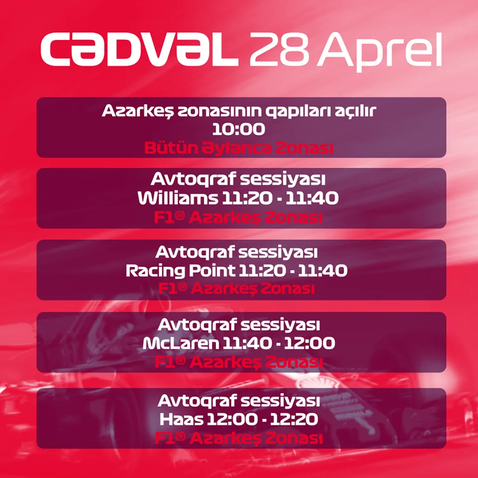 Bu gün "Formula 1" Azərbaycan Qran-prisinin - QALİBİ BƏLLİ OLACAQ - YARIŞIN CƏDVƏLİ