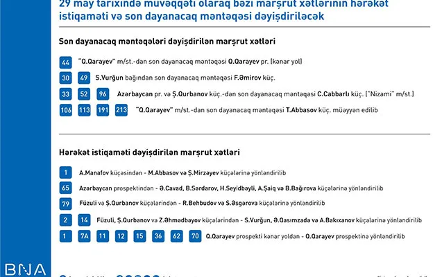 Sabah 22 marşrut xəttinin hərəkət istiqaməti dəyişəcək - FOTO