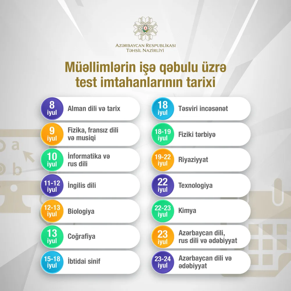 Müəllimlərin işə qəbulu üzrə test mərhələsi başlayıb