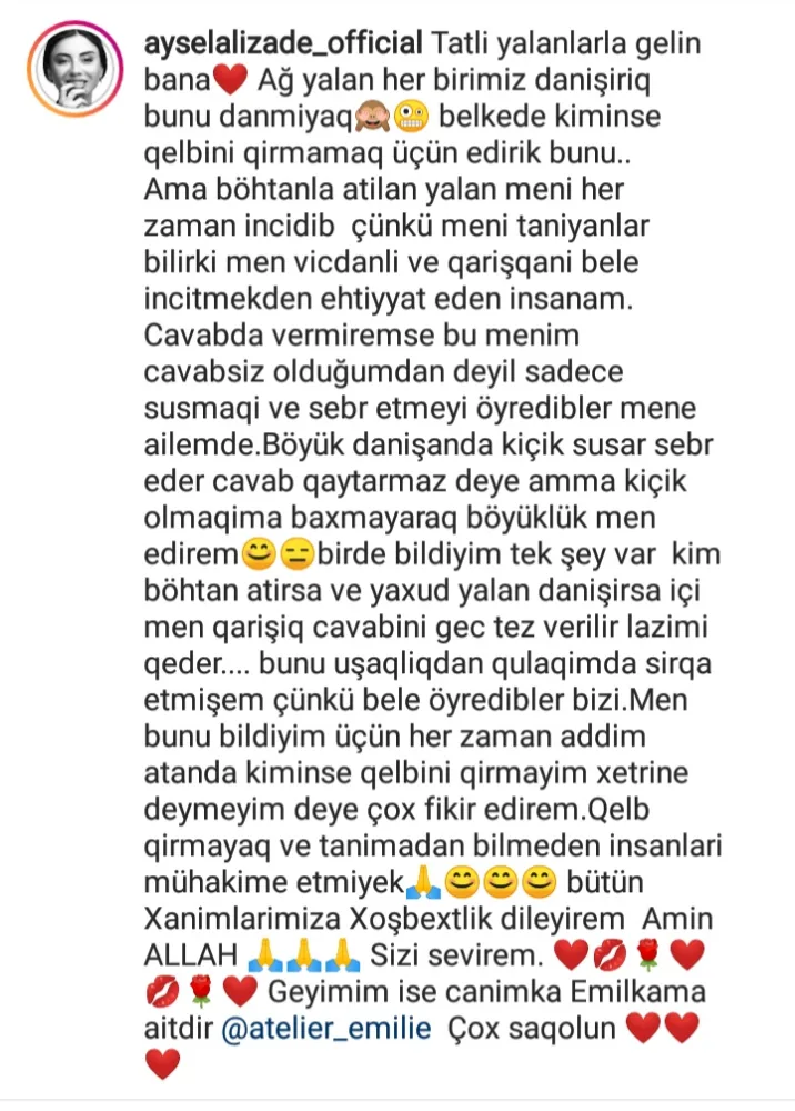 "Kim kimə böhtan və şər atırsa geci-tezi cəzasını alır" - Ayseldən ultimatium