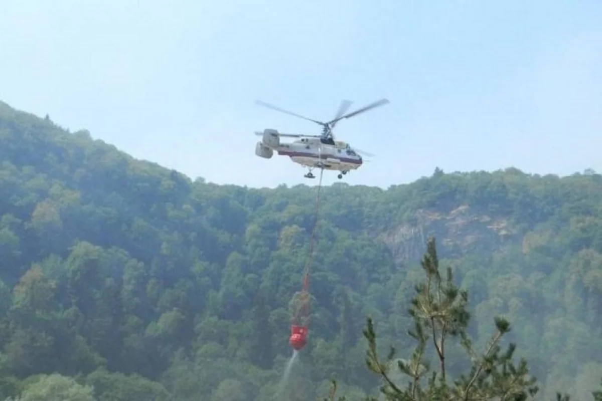 Hirkan Milli Parkındakı yanğına helikopter - CƏLB OLUNDU - YENİLƏNİB - VİDEO