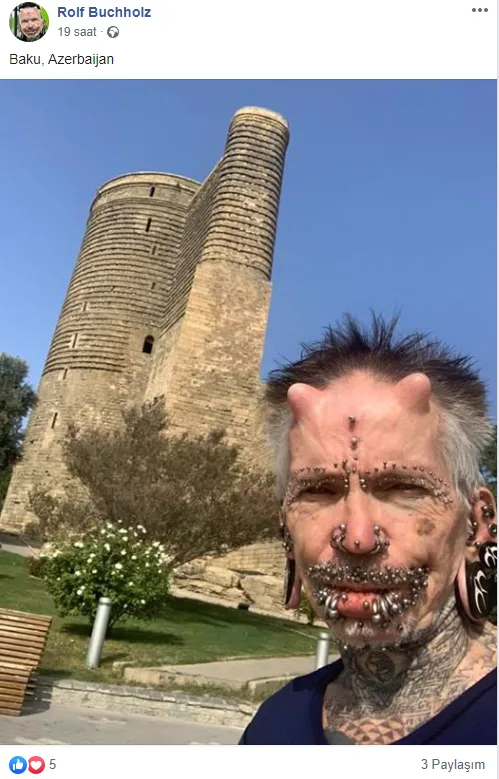 Dünyanın ən çox pirsinq daşıyan adamı Bakıda: - "Şeytana inanmıram" -FOTOLAR