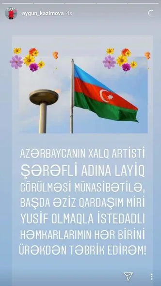 Aygün Kazımova küsülü həmkarlarını təbrik etdi