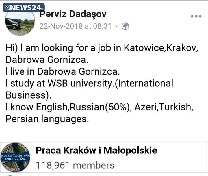 Faciə! Polşada vəfat edən tələbəmizin son paylaşımları - ürək dağladı -FOTOLAR