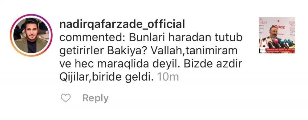 Nadir Cem Yılmazı "qıjı" adlandırdı - "Bizdə qıjılar azdır, biri də gəldi"