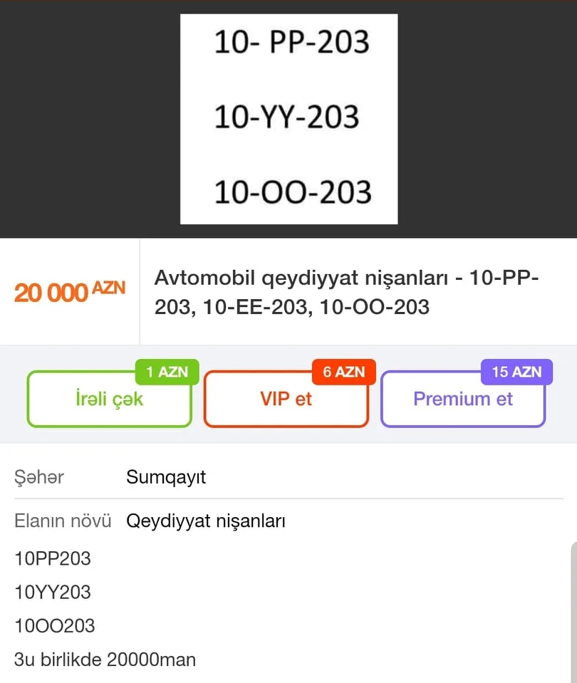 Əli Həsənovun nəvəsi maşın nömrələrini satışa çıxardı: - 20 min manat - FOTOLAR