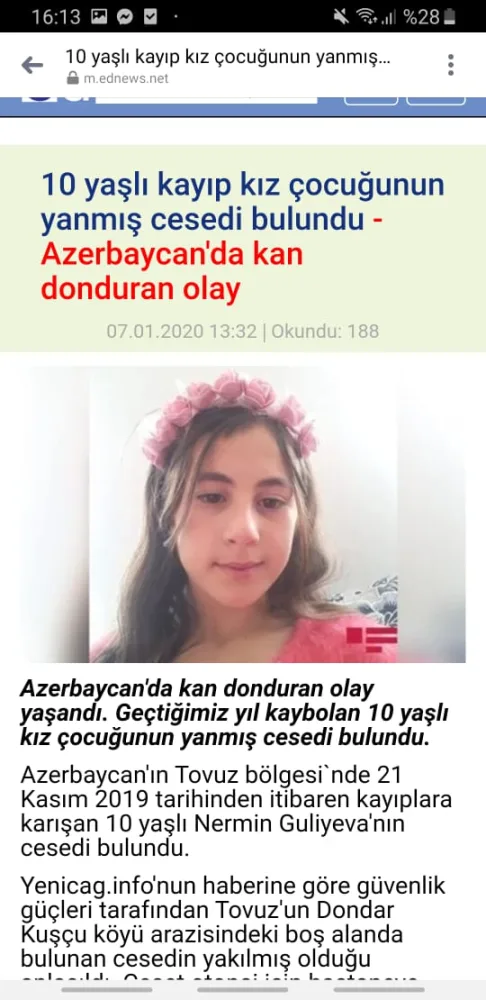 Nərminin vəhşicəsinə öldürülməsi Türkiyə mediasında - -FOTOLAR