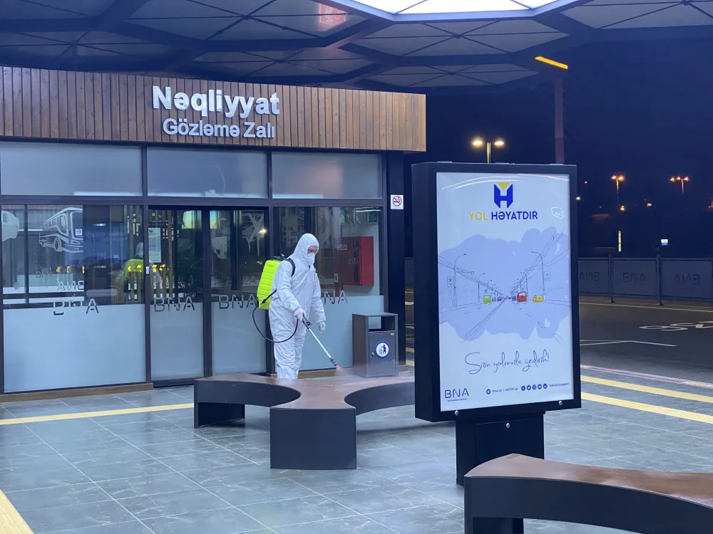 “Koroğlu” Nəqliyyat Mübadilə Mərkəzində dezinfeksiya - İŞLƏRİ GÖRÜLDÜ