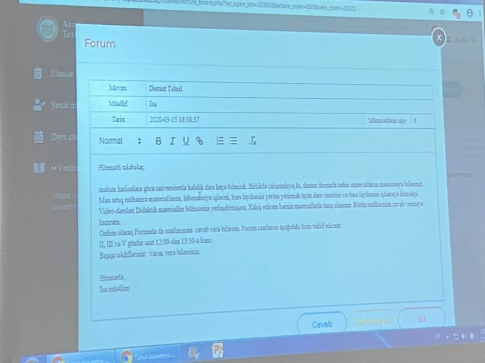 AzTU distant təhsil texnologiyalarından istifadəni genişləndirir