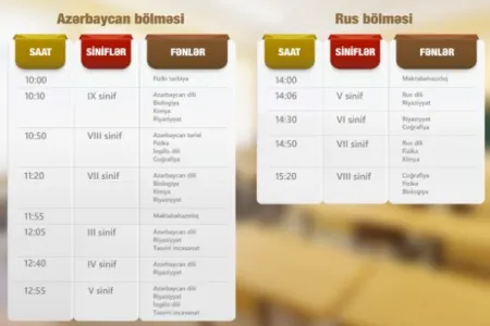 “Dərs vaxtı”nın 25 mart cədvəli