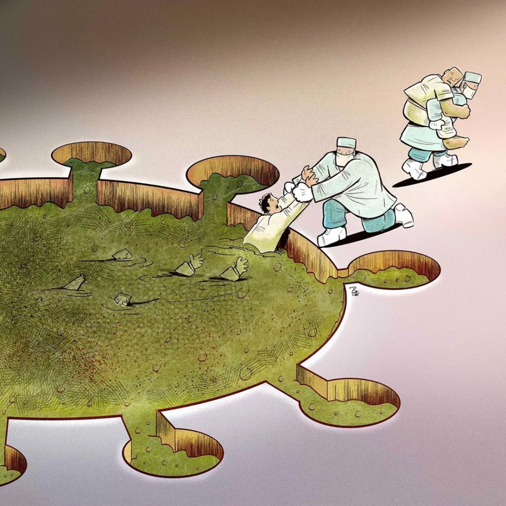 Koronavirusla mübarizə aparan qəhrəman həkimlər - KARİKATURÇANIN GÖZÜ İLƏ - FOTOLAR