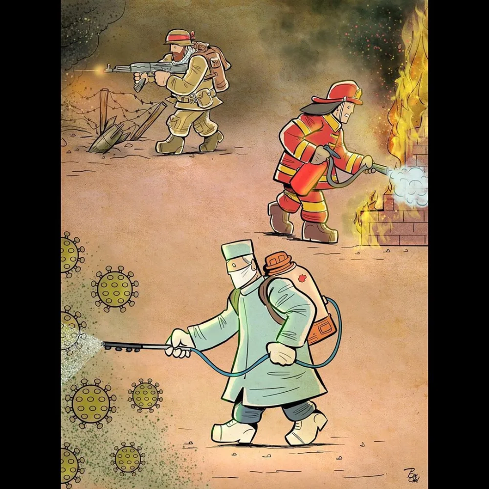 Koronavirusla mübarizə aparan qəhrəman həkimlər - KARİKATURÇANIN GÖZÜ İLƏ - FOTOLAR