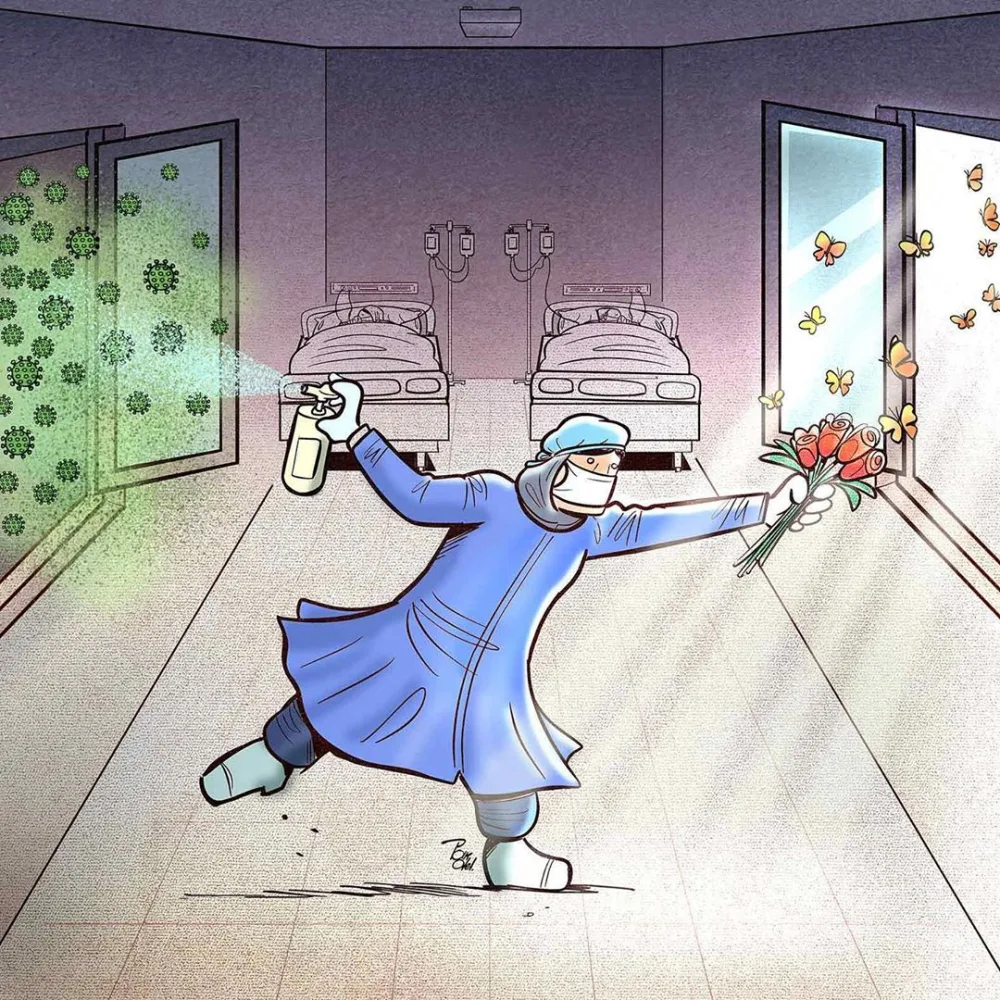 Koronavirusla mübarizə aparan qəhrəman həkimlər - KARİKATURÇANIN GÖZÜ İLƏ - FOTOLAR