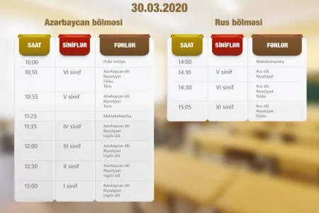"Dərs vaxtı"nın 30 mart cədvəli  
