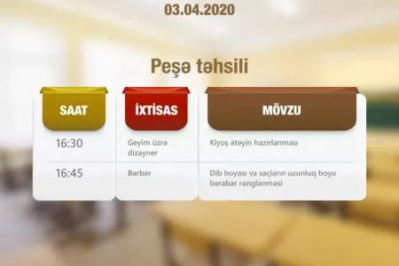 Aprelin 3-nə olan teledərslərin CƏDVƏLİ