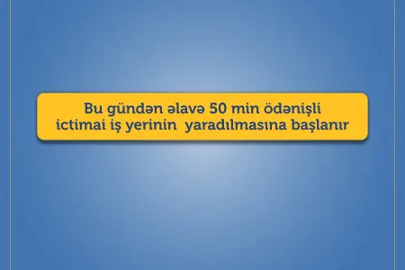 Bu gündən 50 min ödənişli ictimai iş yeri yaradılır