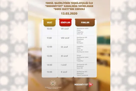“Dərs vaxtı”nın sabahkı cədvəli - AÇIQLANDI
