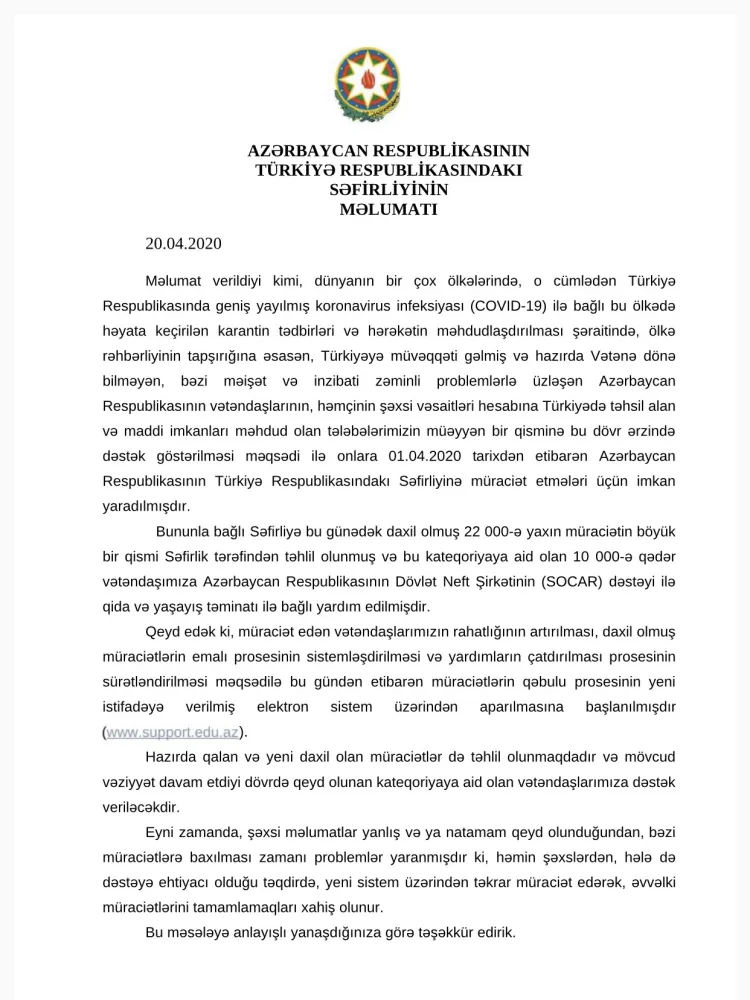 Səfirlik Türkiyədəki azərbaycanlılarla bağlı - MƏLUMAT YAYDI