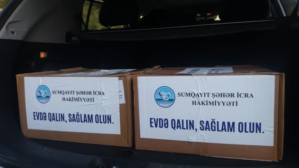 Sumqayıtda 5 mindən çox ailəyə ərzaq bağlamaları paylandı - FOTO