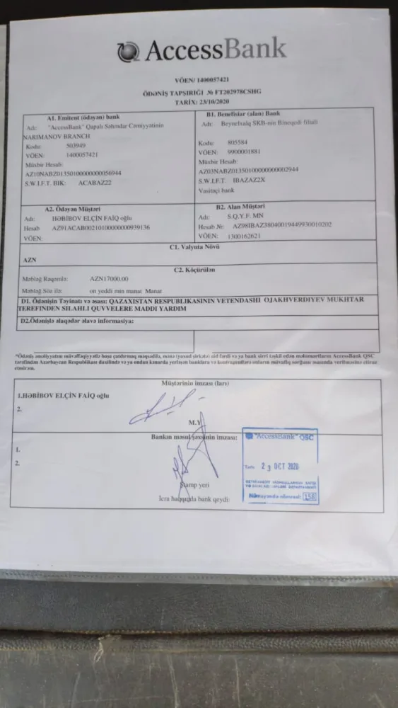 Əslən gürcüstanlı olan Qazaxıstan vətəndaşı ordumuza - 20.000 DOLLAR İANƏ EDİB - FOTO