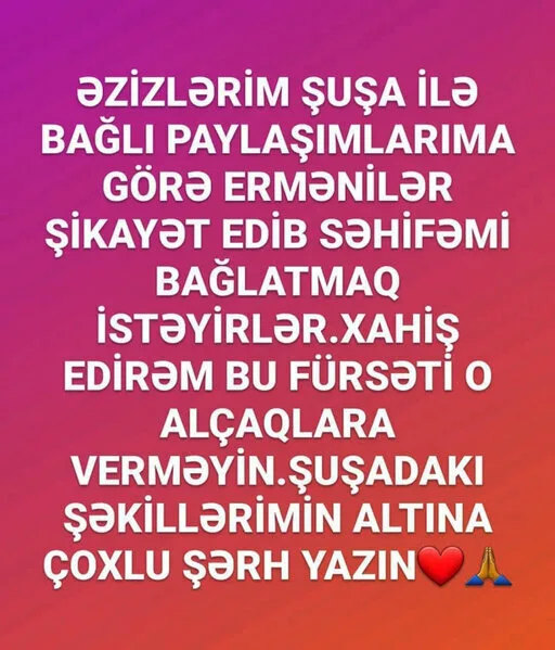 Ermənilər Firəngiz Mütəllimovanın səhifəsini - ŞİKAYƏT ETDİLƏR - FOTO