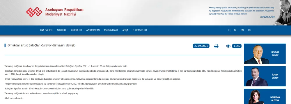 Mədəniyyət Nazirliyi Baloğlan Əşrəfovun oğluna - CAVAB VERDİ - FOTOLAR