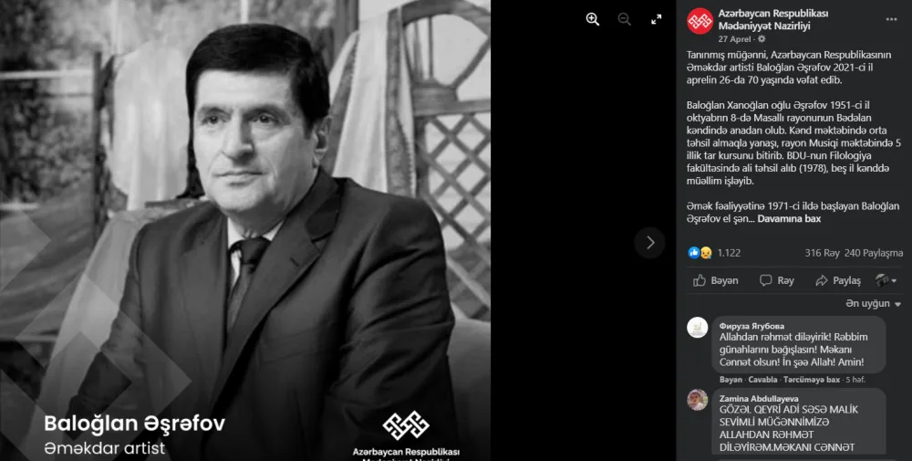 Mədəniyyət Nazirliyi Baloğlan Əşrəfovun oğluna - CAVAB VERDİ - FOTOLAR