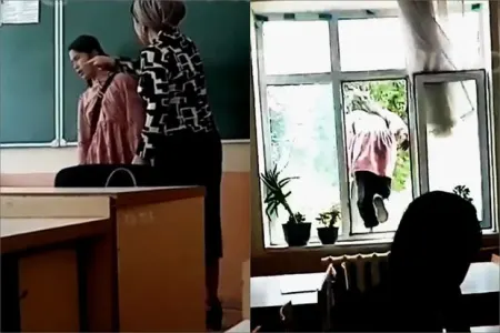 Özbəkistanda şagird müəllimlə mübahisə etdikdən sonra pəncərədən tullandı - VİDEO