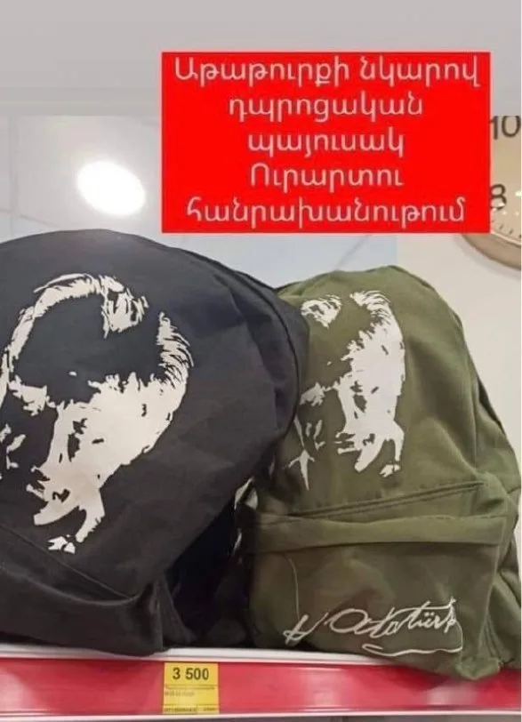 Erməni uşaqlar məktəbə Atatürkün portreti olan bel çantalarında gedəcəklər - FOTO