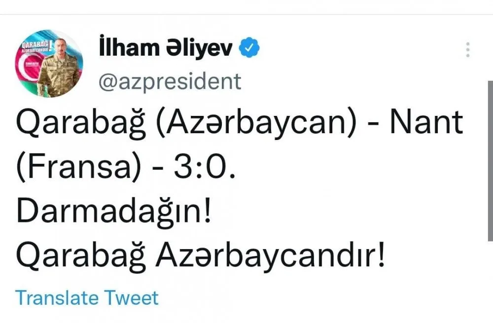 Prezident "Qarabağ"ı “Nant” üzərində qələbəyə görə təbrik etdi