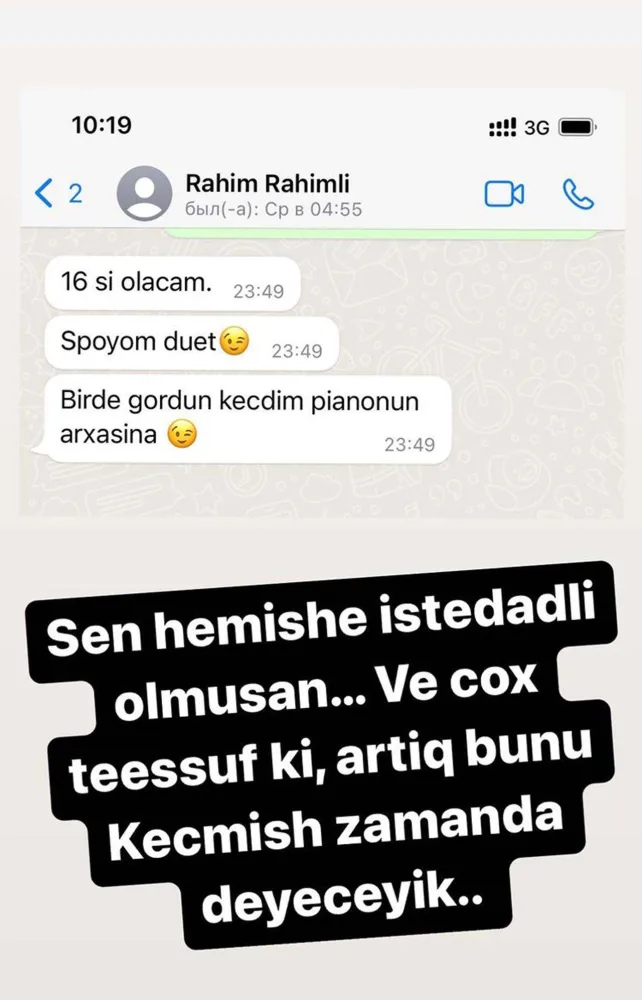 Xəyyam da Rəhimlə yazışmalarını paylaşdı - FOTO