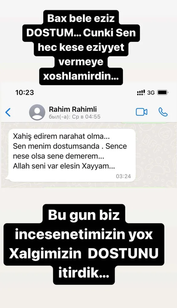 Xəyyam da Rəhimlə yazışmalarını paylaşdı - FOTO