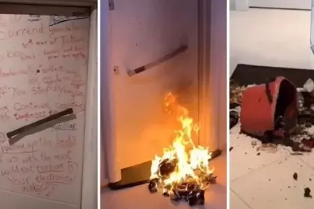 Qonşularının qapısına nəcis yaxan qadın kameraya düşdü - VİDEO