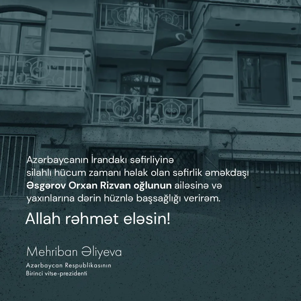 Mehriban Əliyeva İrandakı terror aktı ilə bağlı başsağlığı verdi — FOTO