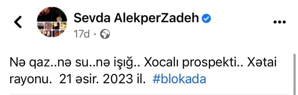 Sevda Ələkbərzadənin qazını, suyunu, işığını kəsdilər - -FOTO