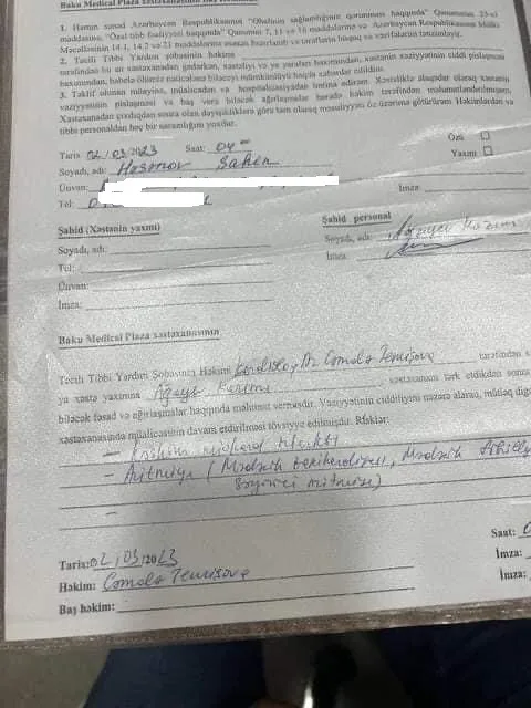 “Hacı müalicədən imtina edərək iltizamnaməyə qol çəkib”