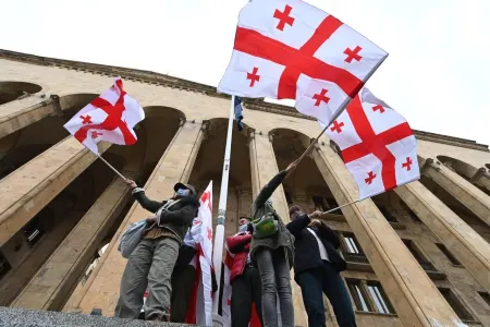 Gürcüstan parlamenti qarşısında etiraz aksiyası - Saxlanılanlar var