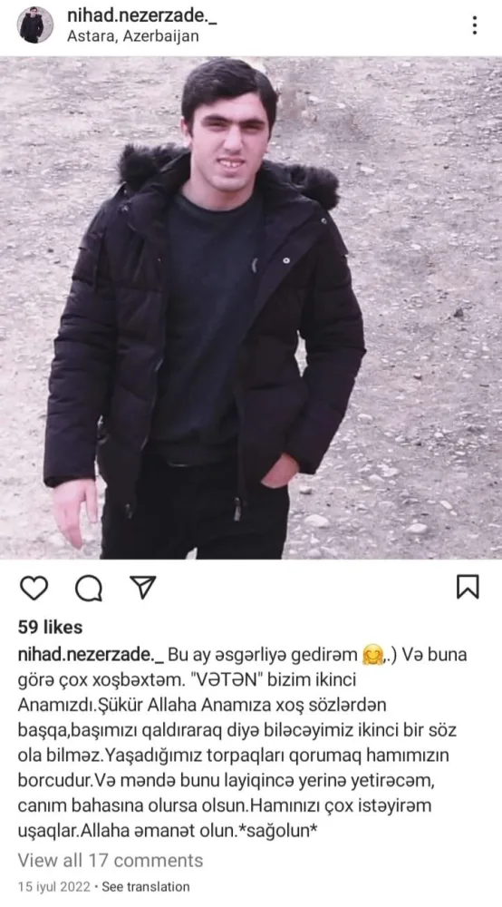 Qubadlıda həlak olan əsgərin SON STATUSU – - FOTO