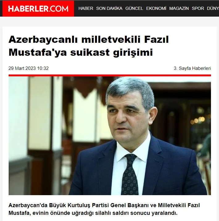 Fazil Mustafaya qarşı sui-qəsd dünya mətbuatında