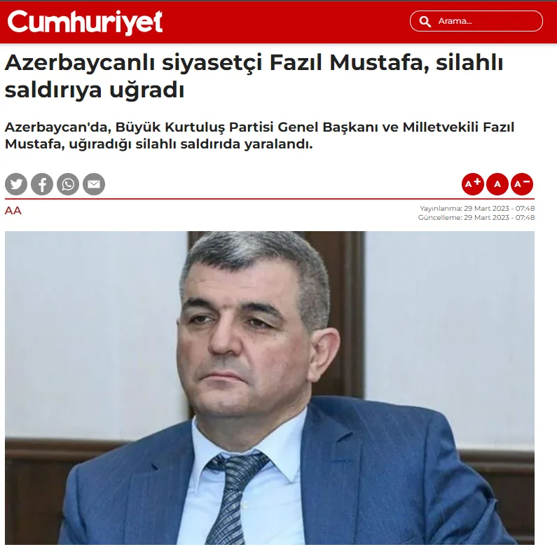 Fazil Mustafaya qarşı sui-qəsd dünya mətbuatında